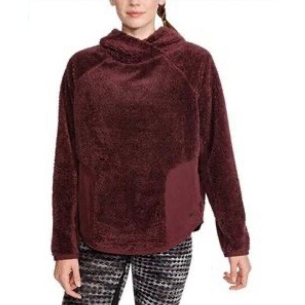 Nike Women’s Burgundy Sherpa Teddy Pullover Training Hoodie Front Pockets Sz XL